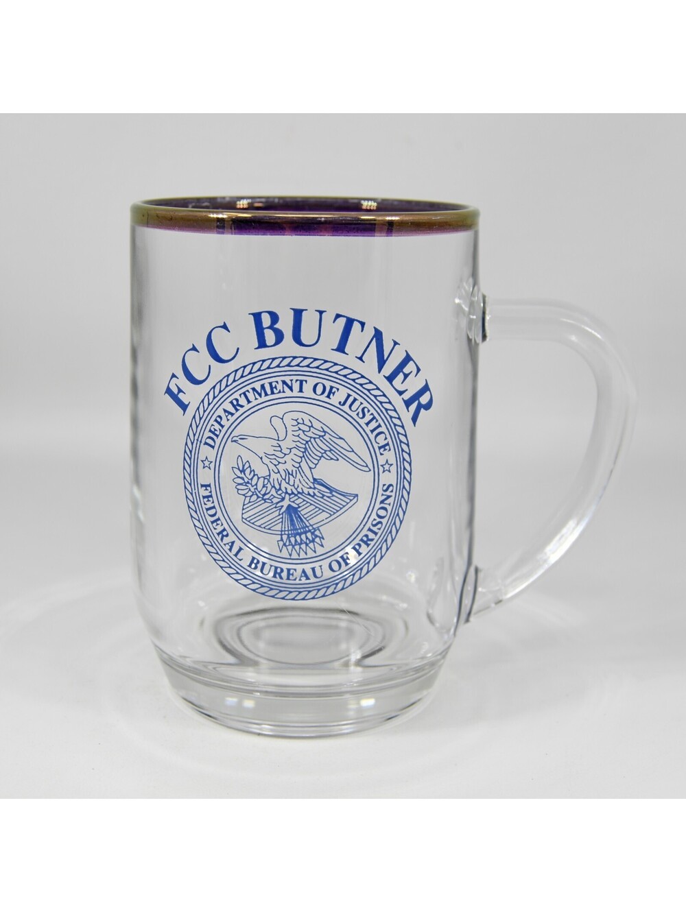 Federal Bureau of Prisons Department of Justice FCC Butner Glass Mug Cup Vintage